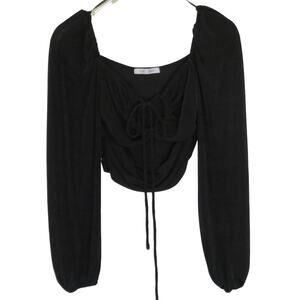 Gab & Kate Cut Out Long Sleeve Crop Top Stretch Black Sz M NWOT